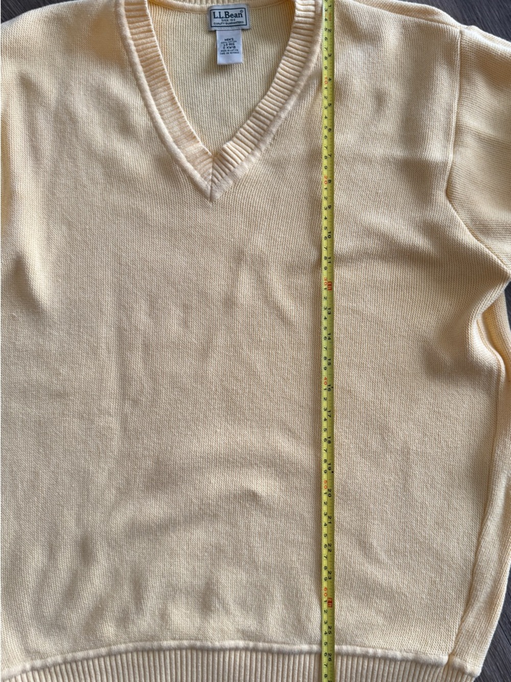 L.L. Bean Men’s Large Yellow V-Neck Sweater 100% Cotton Knit Pullover - Picture 4 of 6